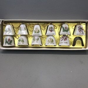 Vintage 50s Christmas Tree Ornament 9 Porcelain Bells Japan Holiday Home Decor